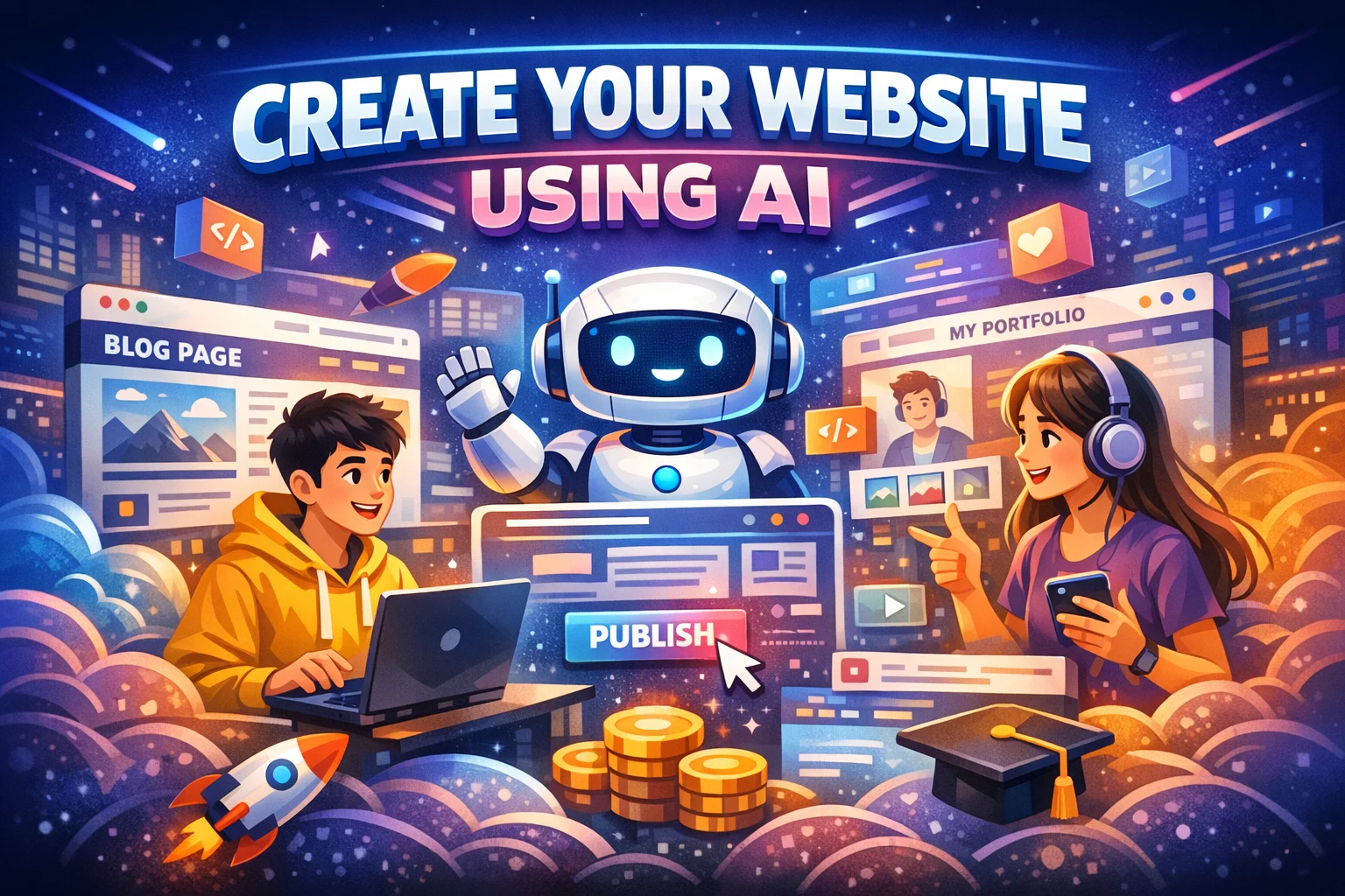 Students creating website using AI
